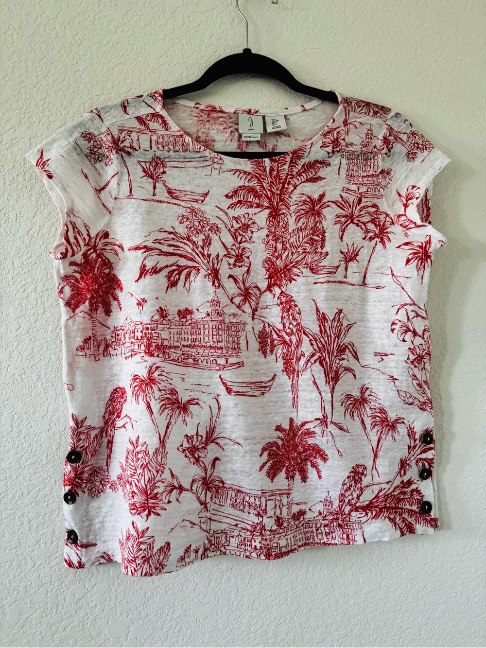 Joie Linen Cap Sleeve Top Red White Floral